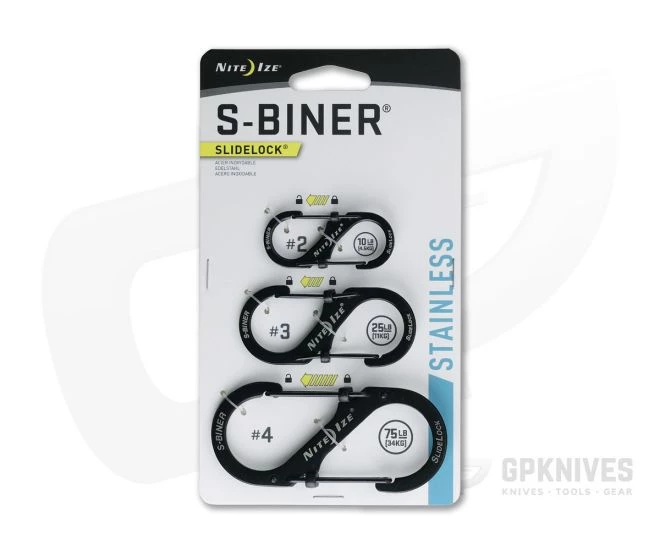 Nite Ize SlideLock S-Biner Stainless Steel Black Three Pack 3 Nite Ize SlideLock S-Biner Stainless Steel Black Three Pack